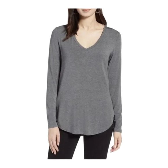 Halogen Tops - Nwt Halogen Long Sleeve V-Neck Tee / grey dark heather